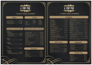 a tiny pub menu 